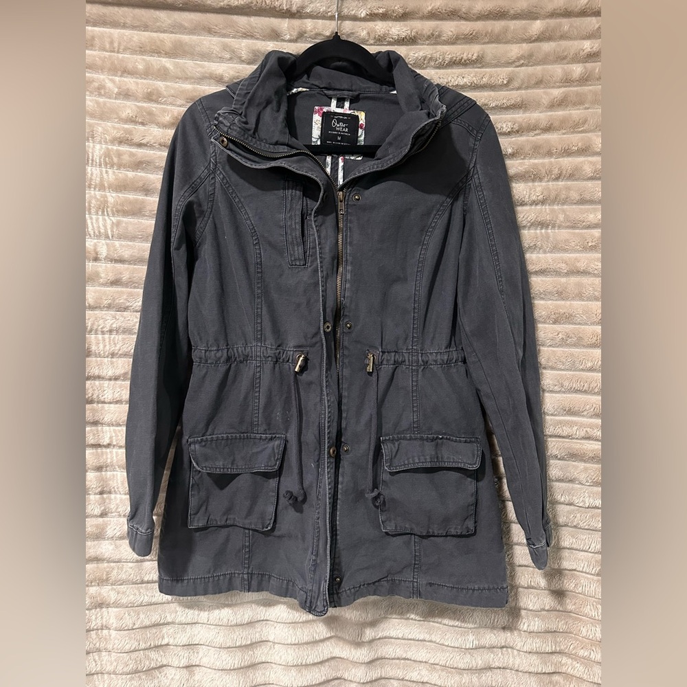 Outerwear by Lisa Women's Charcoal Gray Utility Jacket with Hood